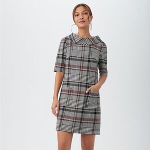 Trina Turk Maleko Short-Sleeve Shift Black and Red Plaid Dress Size 8